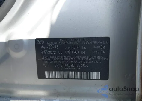 2013 Hyundai Elantra Gls from USA, damaged, VIN 5NPDH4AE2DH353456